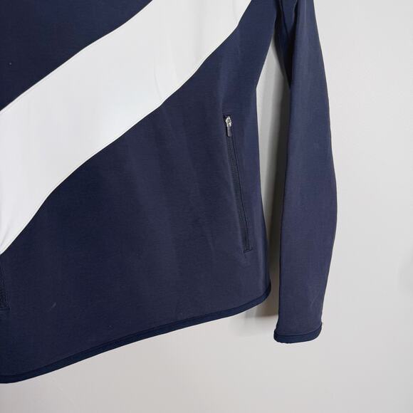 Tory Burch Sport XSmall XS White Navy Blue Reflective Stripe Hoodie Sweatshirt - Picture 4 of 12